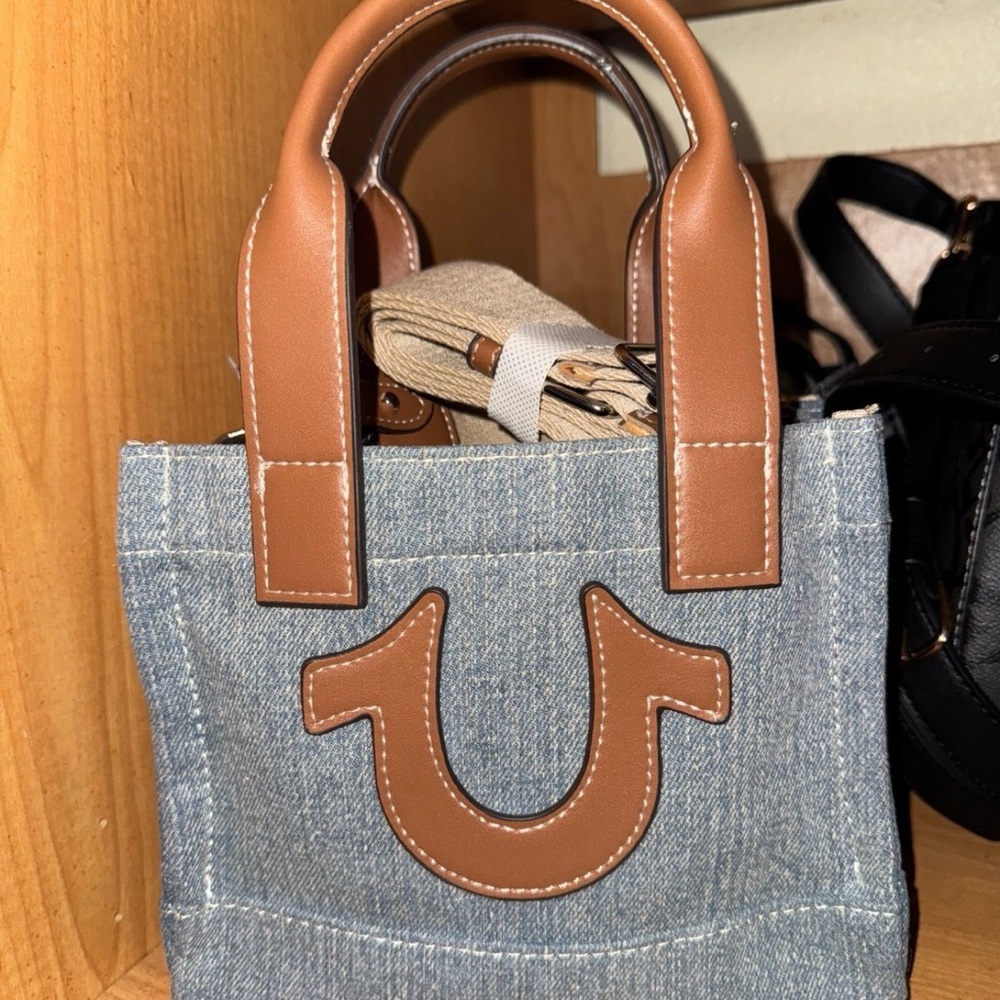 True Religion Blue and Brown Mini Bag with Horseshoe Accent